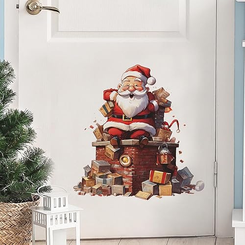 Miniatura 4 de Adhesivos de pared de Navidad 3D de Papá Noel, removibles, Papá Noel, para llevar regalo, calcomanías de vidrio de Navidad, calcomanías para