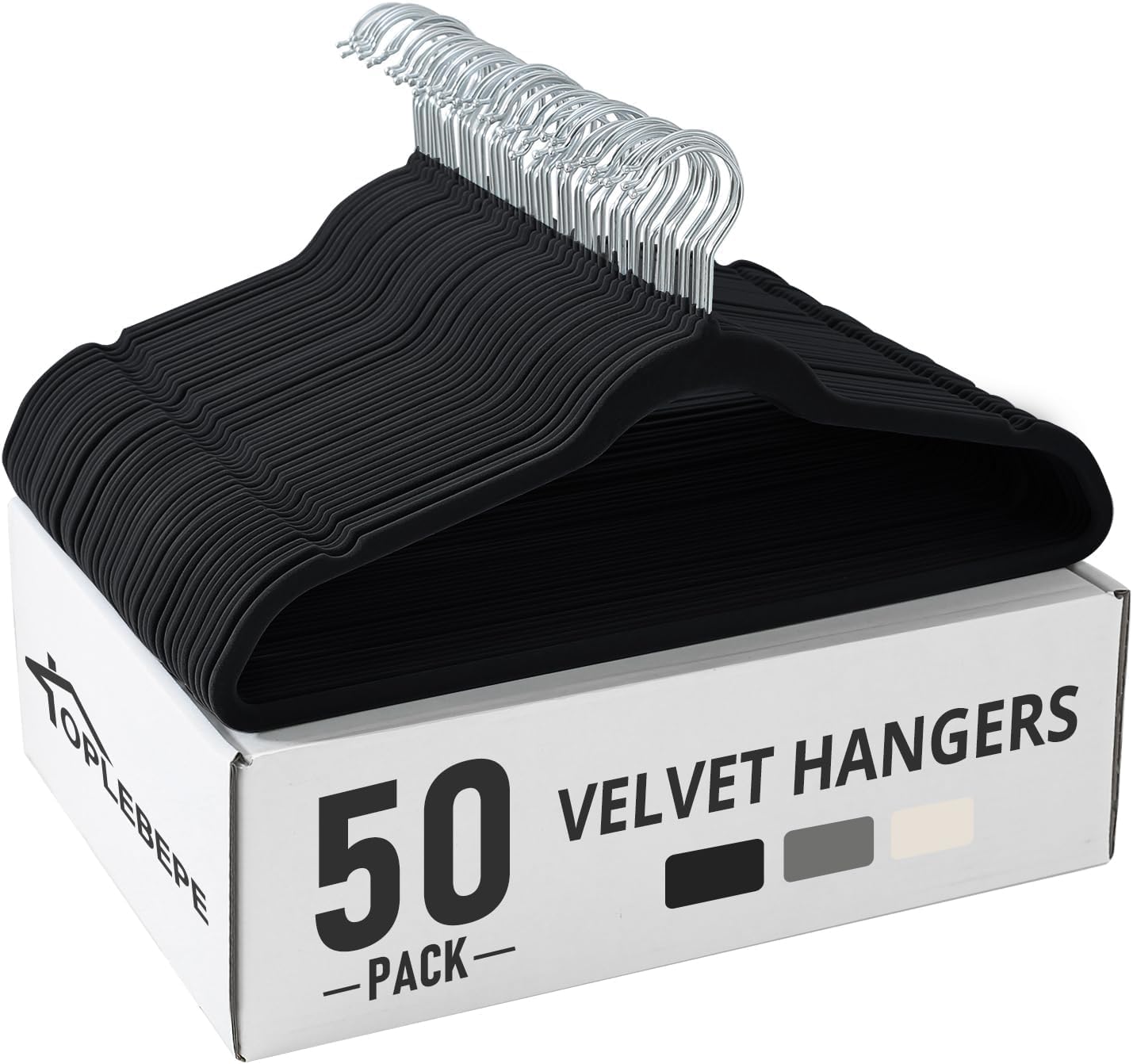 Black Velvet Hangers 50 Pack, Clothes Hangers for Shirt, Slim Felt Hanger Set for Closet Non Slip, Surdy Clothing Hangers with 360 Degree Rotatable Hook