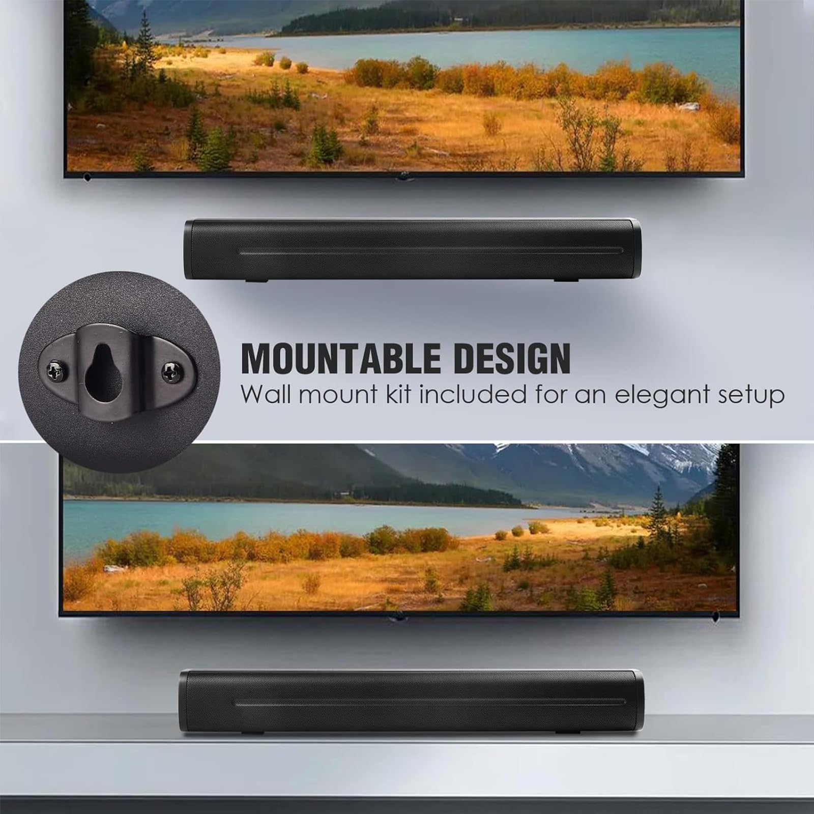Mini soundbar per TV, Soundbar 50 W, 40,6 cm, ultra sottile, mini Surround Soundbar, sistema di altoparlanti TV con connessione wireless Bluetooth 5.0 ottica AUX USB, 3 modalità equalizzatore, per TV