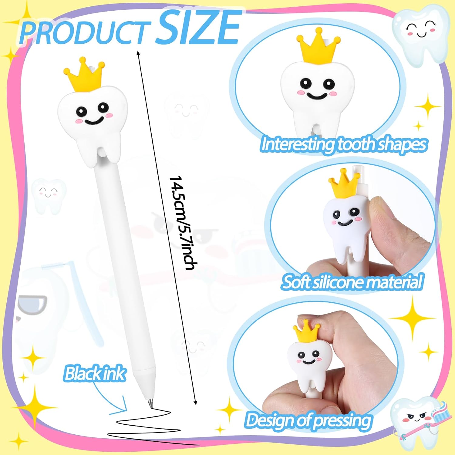 Thenshop 48 Pcs Dental Cute Self Stick Notes Pens Gifts Set Notepads with Pens Dental Assistant Appreciation Week Tooth Sticky Notes for Party Office Home Coworkers Women Doctor Nurse Graduation