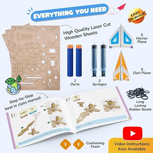 Miniatura 5 de Smartivity DIY 2 en 1 papel hidráulico aviones y dardos lanzador STEM juguete para niños de 6 a 14 años, regalos de cumpleaños para niños