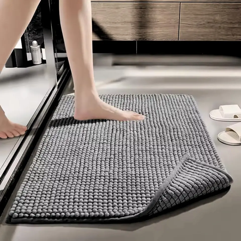 MINICASA Kit 3 Tapetes para Banheiro Bolinha Microfibra Absorvente 40cm x 60cm Cinza