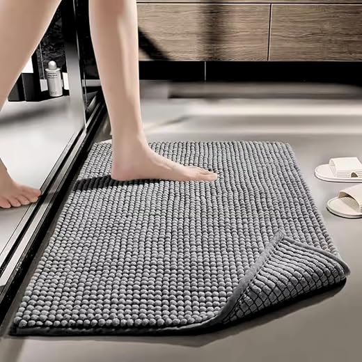 MINICASA Kit 3 Tapetes para Banheiro Bolinha Microfibra Absorvente 40cm x 60cm Cinza