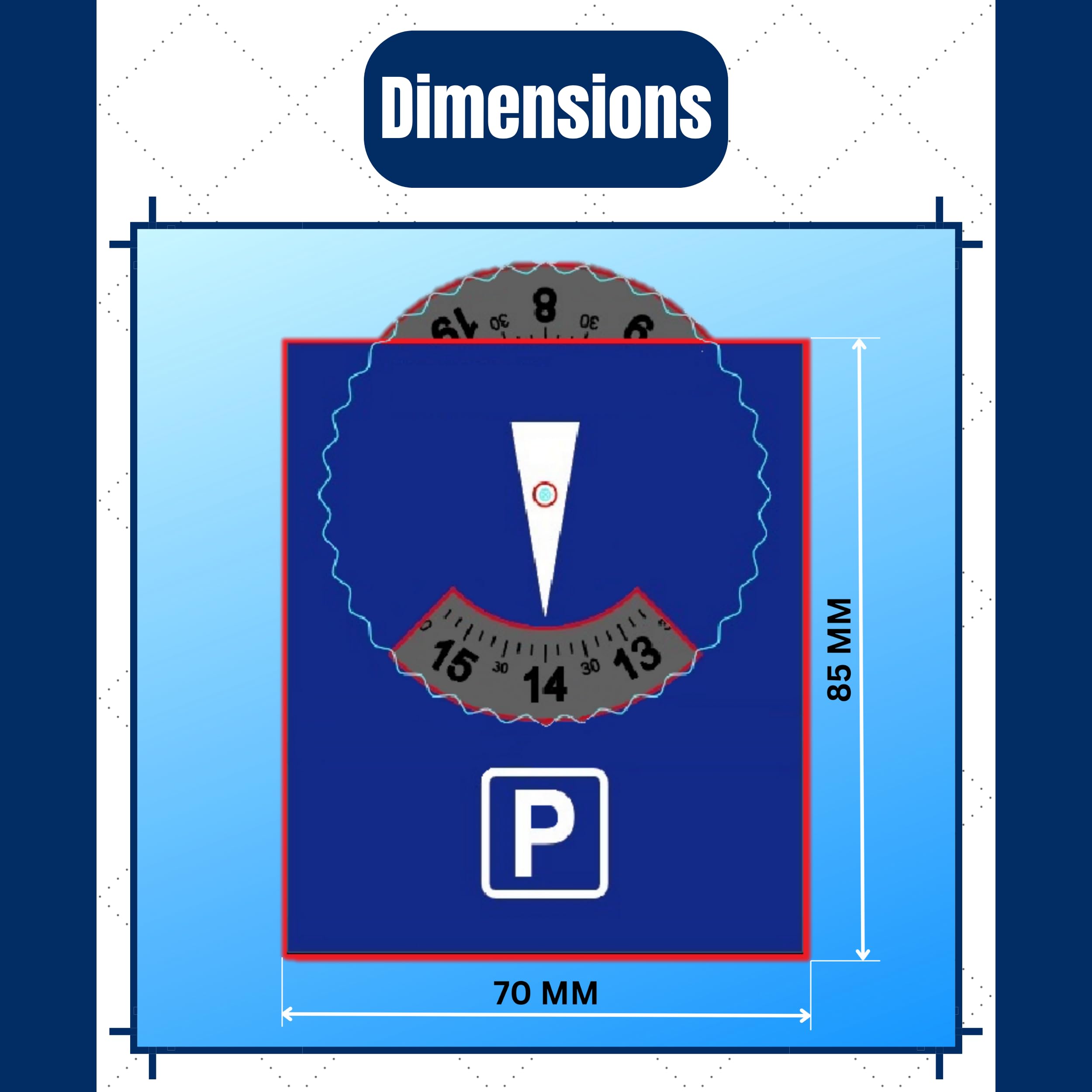Disco de aparcamiento adhesivo para zona azul | Disco de tiempo | 👍 Estándar simplificado europeo ♪ | Material anti UV | Dimensiones 8,5 x 7 cm | Segmentación horaria 10 MN | Marca francesa ©