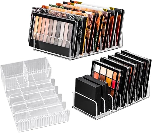 Juego de almacenamiento de maquillaje acrílico de 3 piezas, cajas transparentes divididas para rubor, paletas de sombras de ojos y polvos compactos,