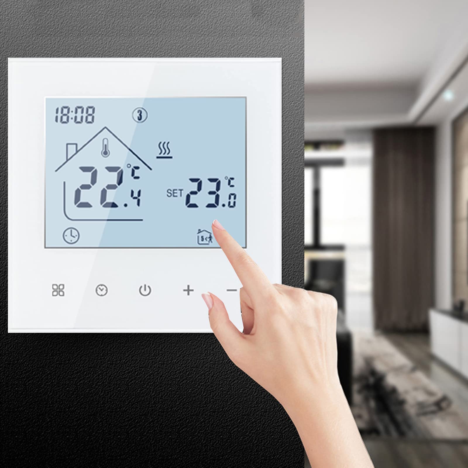 Termostato Digital para Habitaciones, Pantalla LED, regulador de Temperatura, programable semanalmente, para calefacción eléctrica por Suelo Radiante (Blanco,16 A)