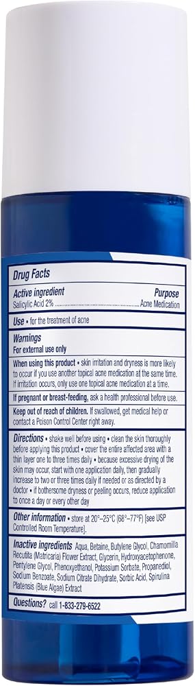 PanOxyl Clarifying Exfoliant with 2% Salicylic Acid, BHA Liquid Exfoliant for Face, Unclogs, Minimizes Appearance of Pores, Blue Algae and Antioxidants Help Calm Redness, For Acne Prone Skin, 4 fl oz