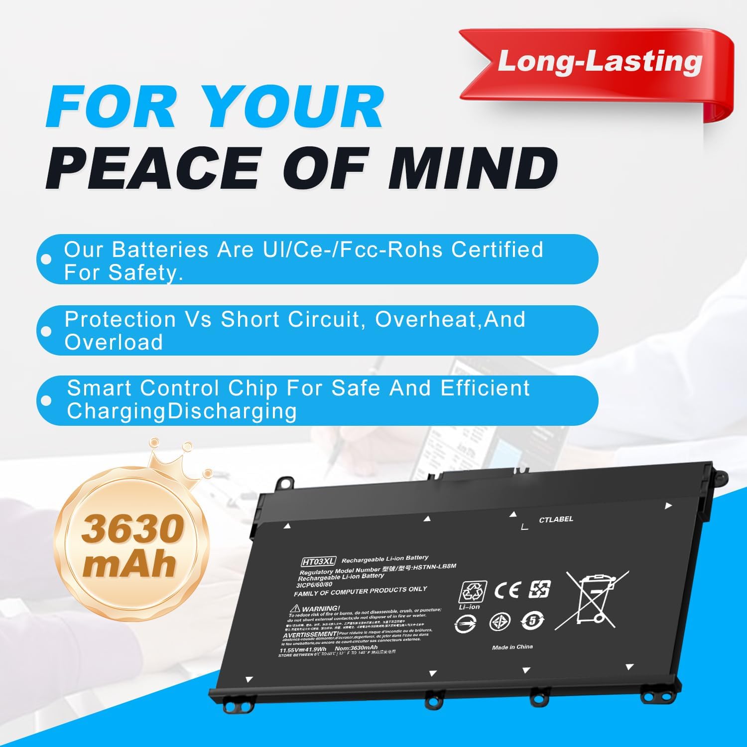 HT03XL L11119-855 Laptop Battery for HP Pavilion 14-CF 14-DF 14-CE 15-DB 15-DW 15-DA 15-DY 17-by 17-CA Series, 14M-DH0003DX/DH1003DX 15T-DA000