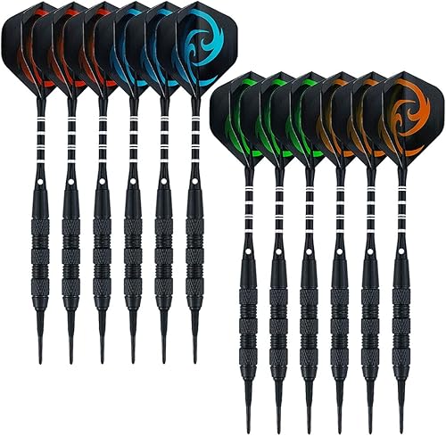 12 Pack Soft Tip Darts - Plastic Tip Darts 18 Grams with 100 Extra Dart Tips, Dart Flight Protector, Aluminum Shafts and Rubber O-Rings