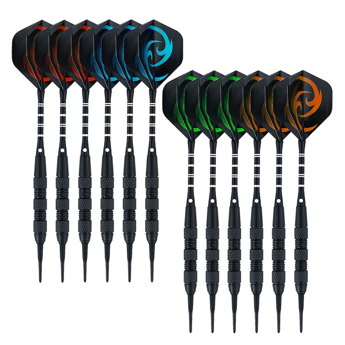 12 Pack Soft Tip Darts - Plastic Tip Darts 18 Grams with 100 Extra Dart Tips, Dart Flight Protector, Aluminum Shafts and Rubber O-Rings
