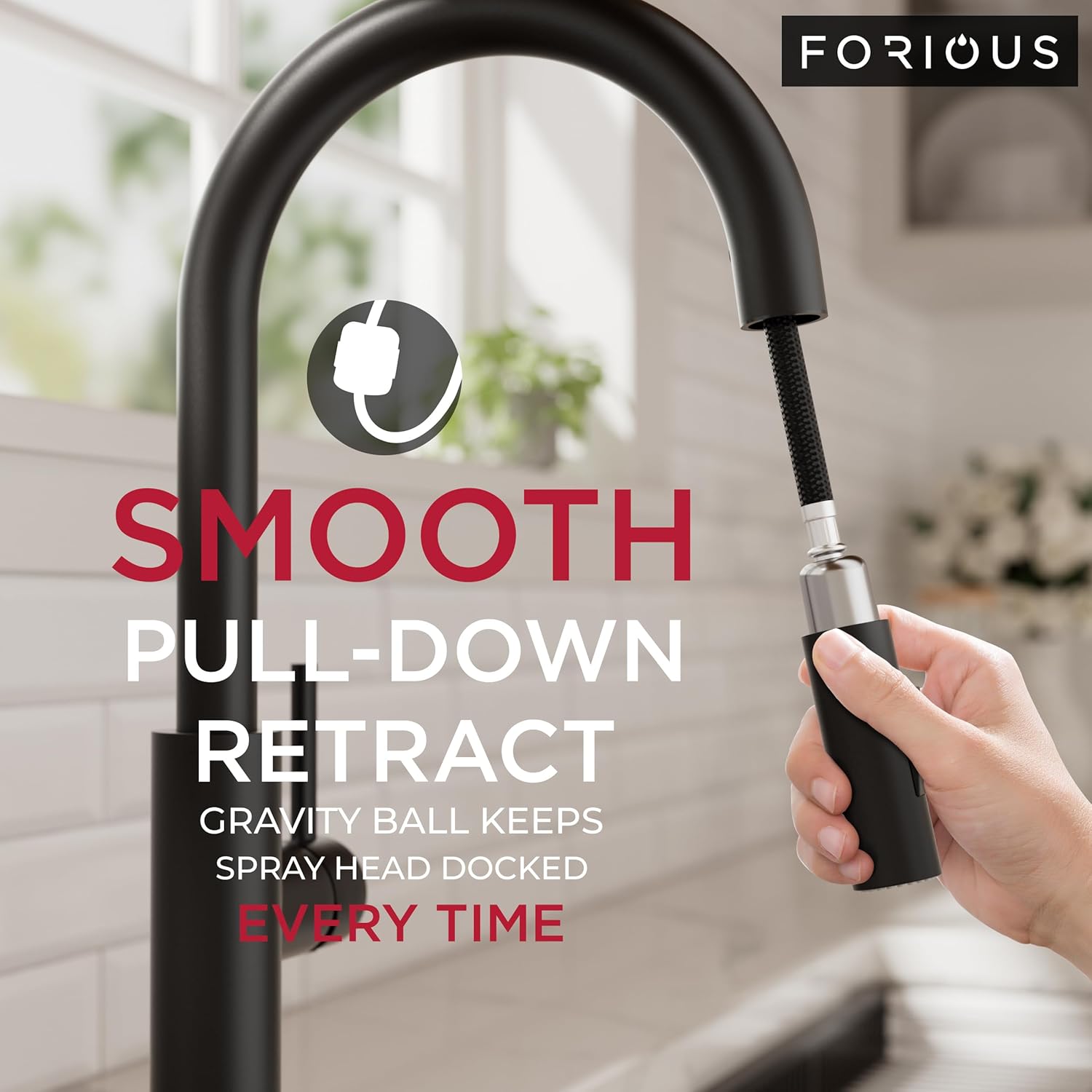 FORIOUS Kitchen Faucet with Pull Down Sprayer, Classic Matte Black, Single Handle High Arc Stainless Steel Kitchen Sink Faucet, 1 or 3 Hole Deck Mount for RV, Bar, Farmhouse, Laundry, Outdoor - Image 4