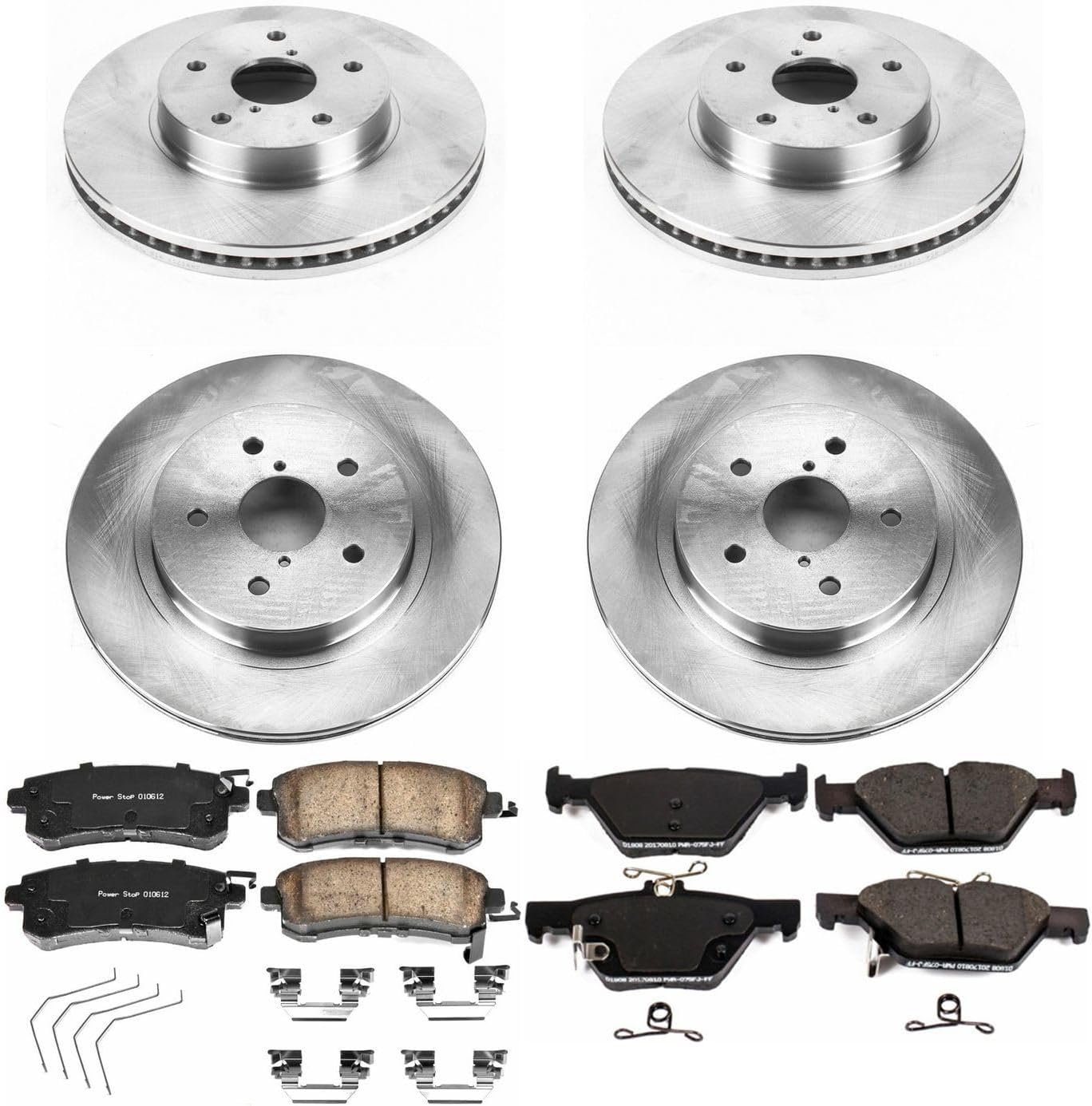 PowerStop Front and Rear Brake Kit For Subaru Legacy 2016-19 - Disc Rotors & Ceramic Brake Pads Replacement, KOE7357