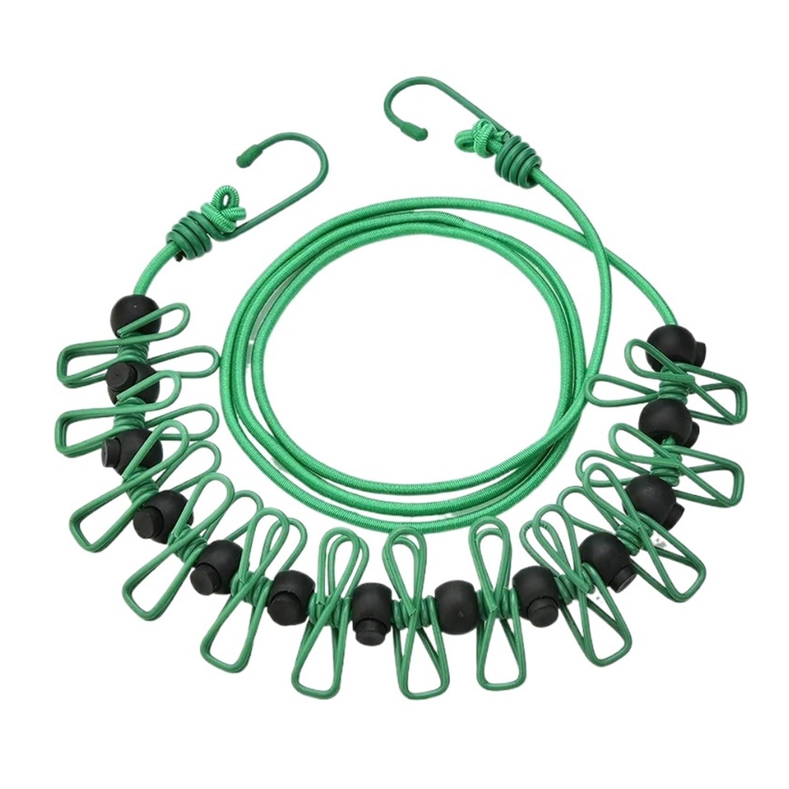 Laundry Drying Rope, 1.78M Travel Portable Elastic Clothesline Windproof Outdoor Drying Line Yard Balcony Multicolor(B-green)