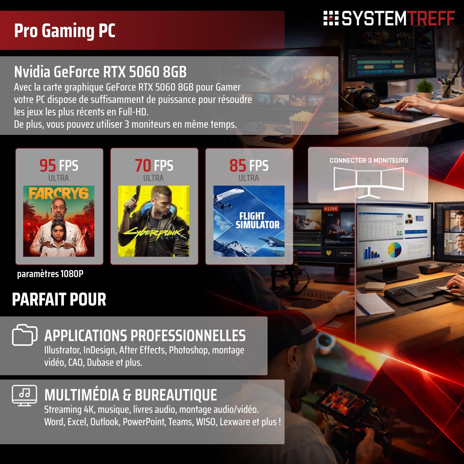 SYSTEMTREFF PC Gamer - AMD Ryzen 5 5600X - RTX 5060 8Go
