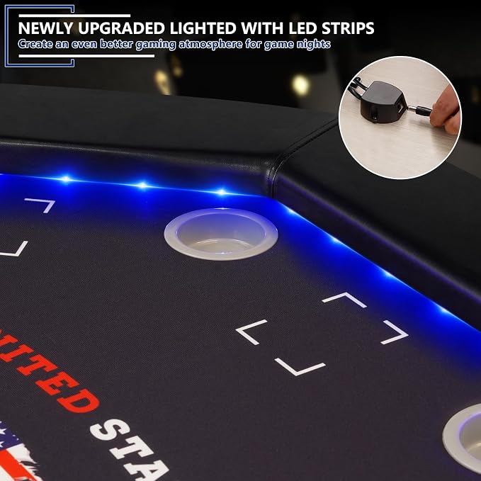 Mesa de Poker Oval Octogonal de 8 jugadores con luces LED, 122 cm de plegado casino miniatura 5