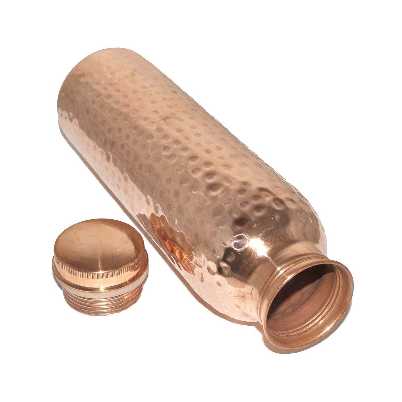 Bottiglia In Rame Martellato Puro 900ml – Ayurveda, Da Viaggio, Tappo A Vite Con Silicone