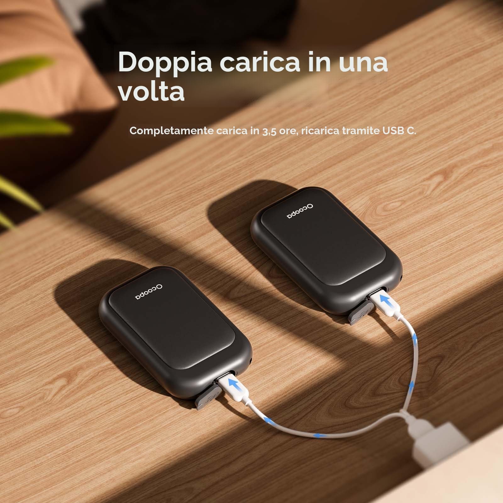 OCOOPA Scaldamani Ricaricabile,Scaldamani Magnetico 5000mAh,Impermeabile,Riutilizzabile Elettrico Portatile Scaldamani USB,Certificato UL,3 livelli di calore,Regali tecnologici per e all'Aperto