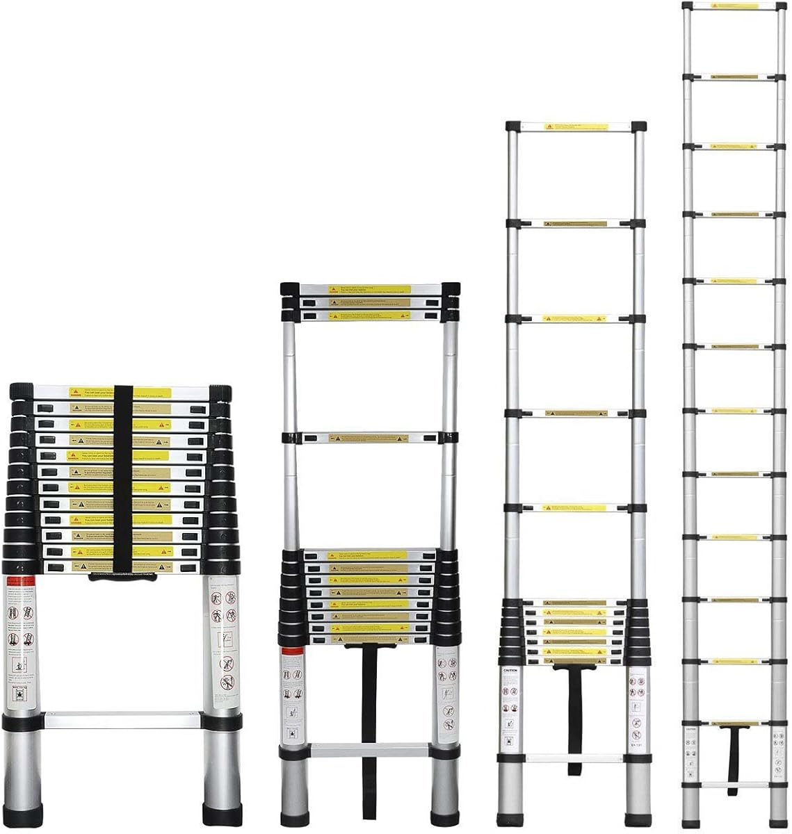 Stanz (TM) 12.5 Feet 12 Steps Telescoping Portable Ladder 12.5ft Aluminum Telescopic Extension Multi Purpose Steps Non-Slip 330 lbs Capacity for Indoor Outdoor Work RV