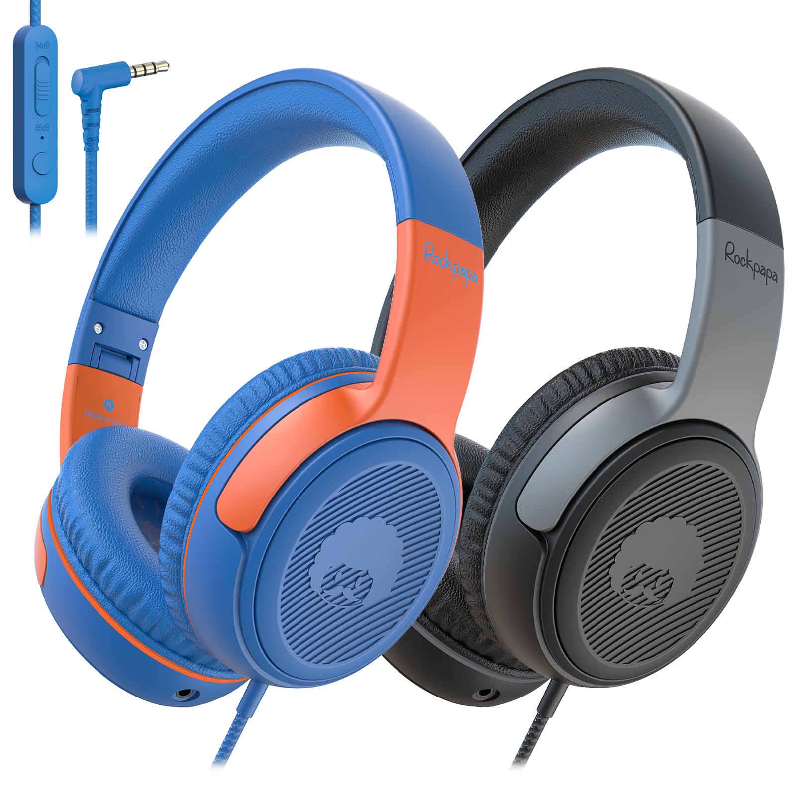 Rockpapa Share1 Kids Headphones Wired with Microphone, 85/94dB Volume Limited, Sharing Function, Foldable, Adjustable