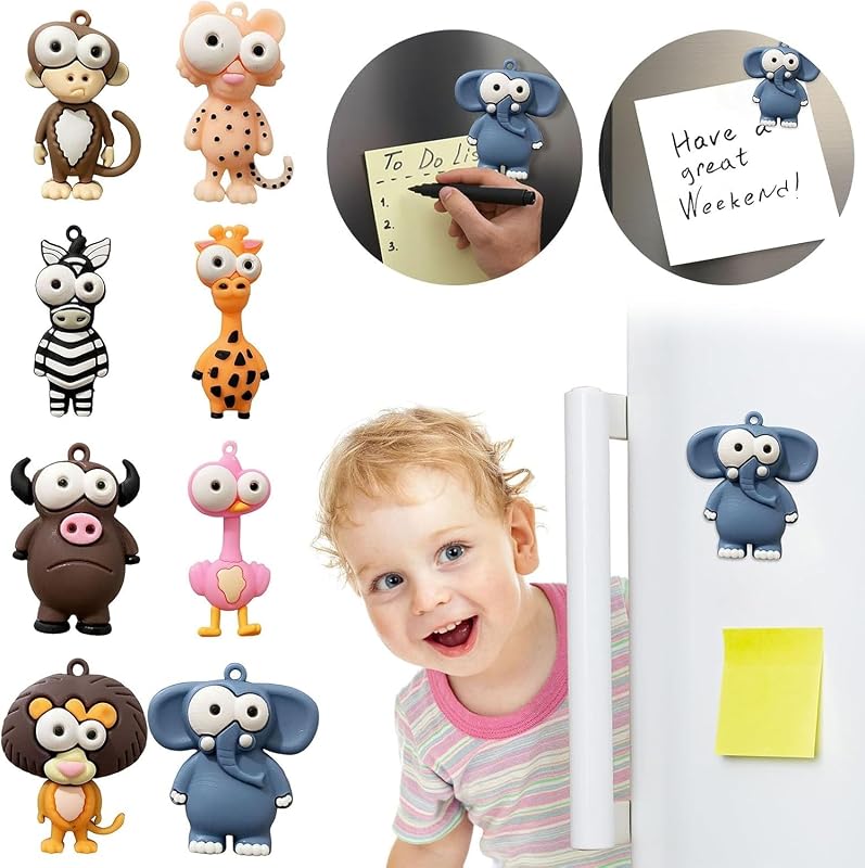 8Pcs Cute Cartoon Animal Refrigerator Magnets, Cute 3D Animal, Funny Cartoon Decorative, for Kitchen Home Decor