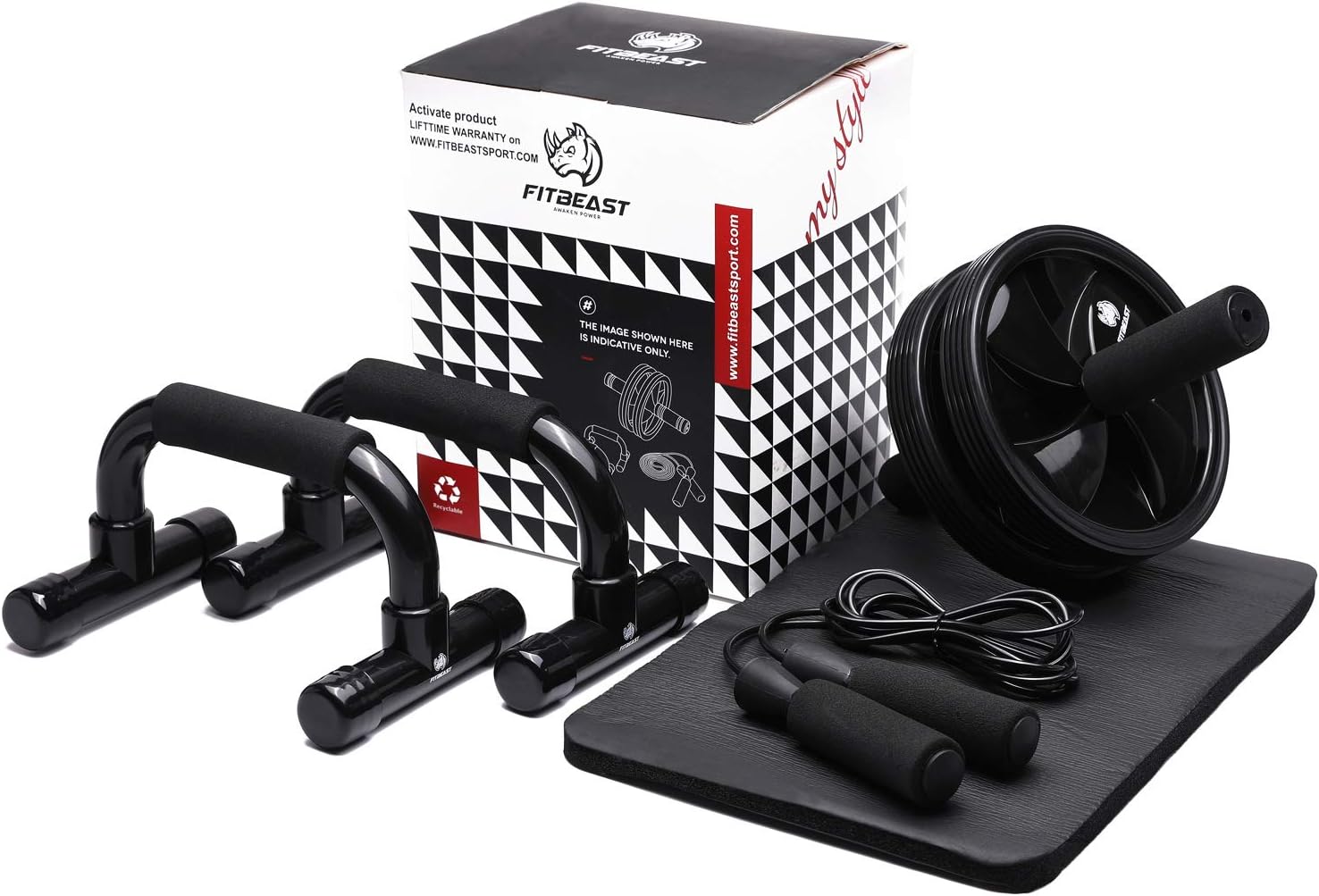 3-in-1 Ab Abdominal Exercise Roller Set with Push-Up Bar, Skipping Rope and Knee Pad - Home Workout Equipment for Abdominal Core Strength Training Workout - Ab Trainer Fitness Equipment for Home Gym