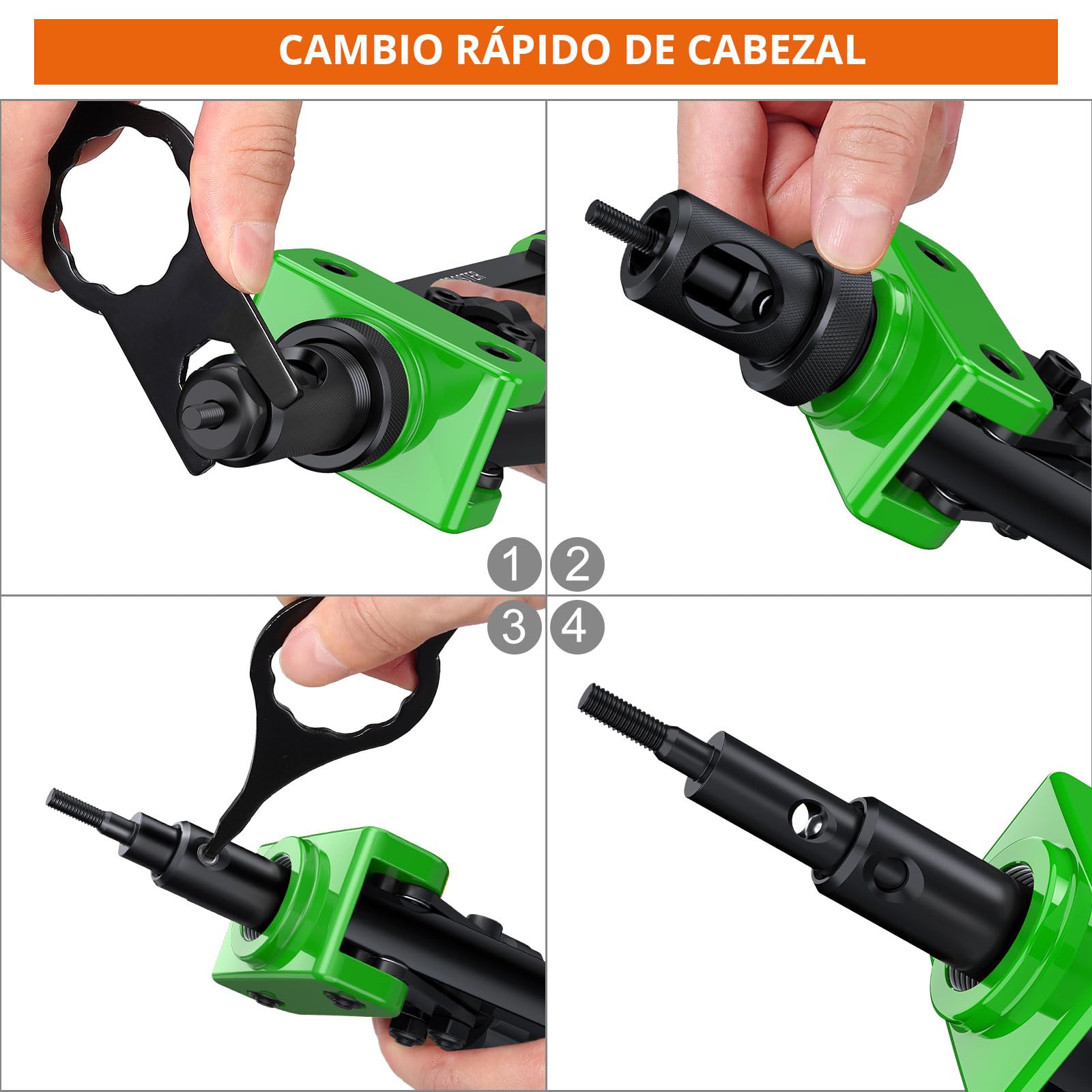 Proster Remachadora de Tuerca 14", Remachadora Manual con 150pcs Tuercas de Remache y 6 Mandriles Intercambiables M3 M4 M5 M6 M8 M10 Pistola Remachadora Profesional que Ahorra Mano de Obra con Caja