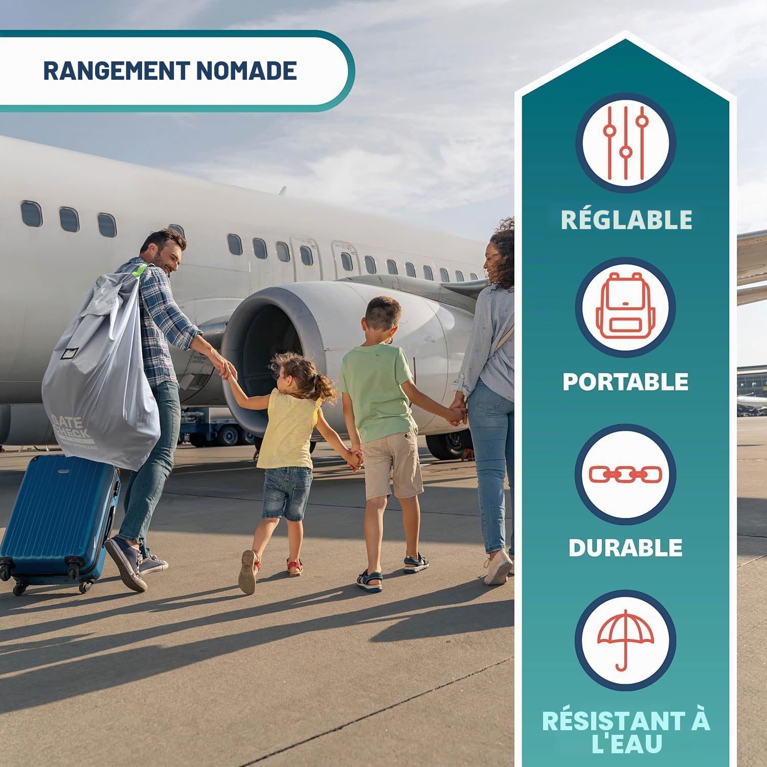 BRAMBLE - Grande Housse de Poussette pour Avion - Housse de Transport imperméable pour Poussette et Landau (Gris)