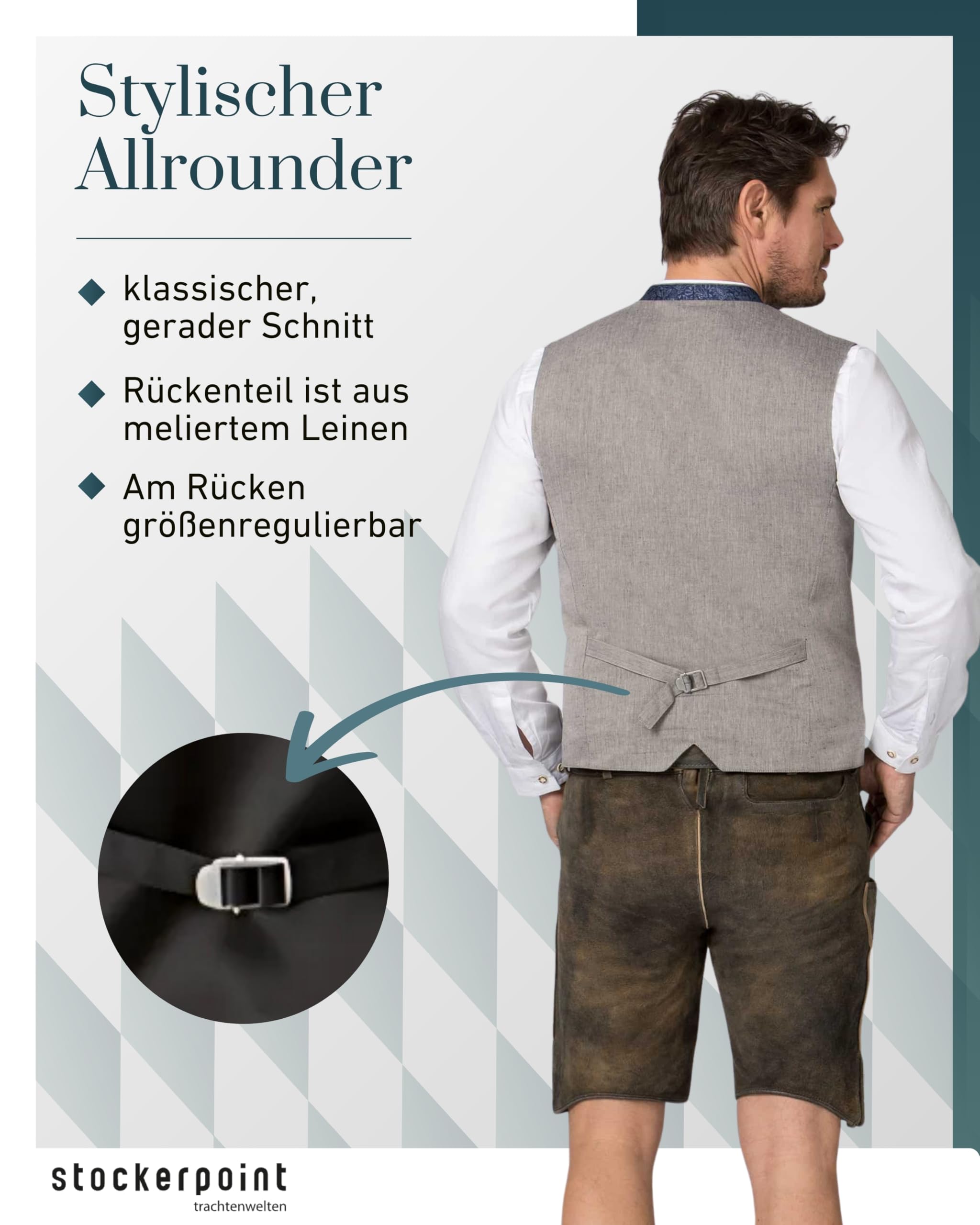 Stockerpoint Herren Trachtenweste Edward I Größe 46-60 I Traditionelle & hochwertige Weste mit verstellbarem Riegel I Perfekt für Trachten & Festlichkeiten
