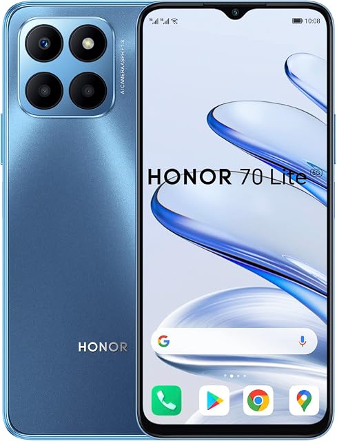 HONOR 70 Lite, smartfon 5G, 4 GB + 128 GB, wyświetlacz FullView 6,5", 90 Hz, 5000 mAh, Android 12, Dual SIM, niebieski (Ocean Blue)