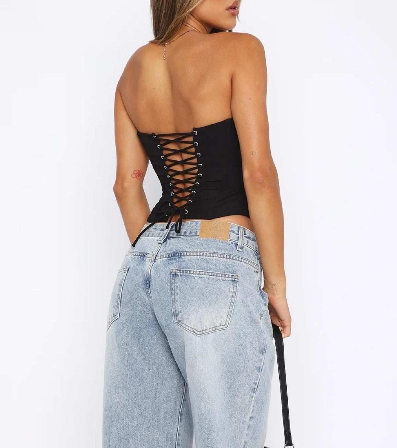 Argeousgor Womens Strapless Bustier Corset Top Y2k Lace Up Boned Overbust Corset Sexy Bodyshaper Tube Top Going Out Bustier - Image 6