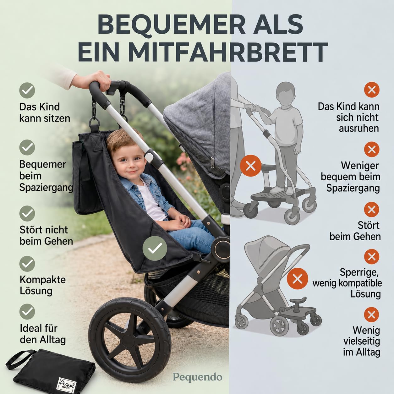 Extra Kinderwagensitz verwandelt Ihren Kinderwagen in einen Zwillingssitz für den großen Bruder. Diese kompakte Textil-Hängematte ist eine Alternative zum Kinderroller (Schwarz)
