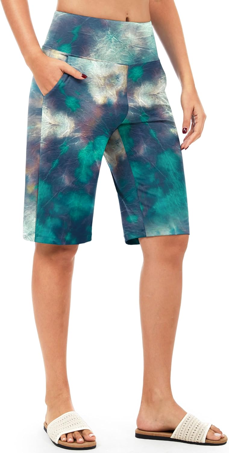 Blouty Women's 12" Bermuda Long Shorts Knee Length with Pockets High Waisted Stretch Shorts for Women Summer Walking