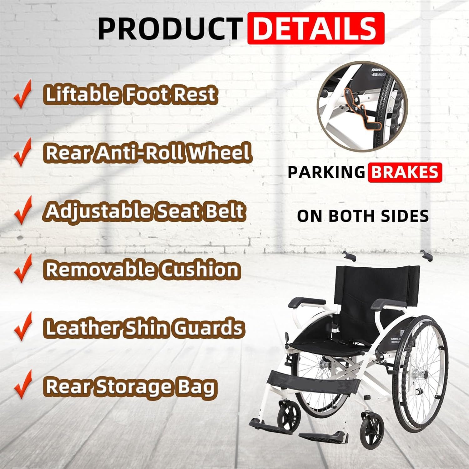 Silla de Ruedas Plegable Ligera con Freno, Silla de Ruedas de Viaje con Reposapies Plegables, Pesa Solo 15.8 KG Cuando Esta plegada, Puede Caber facilmente en el Maletero de un Coche.