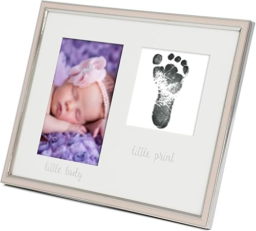 Miniatura 3 de MIMOSA MOMENTS Marco de fotos de metal chapado en tono plateado con esmalte de color y almohadilla de tinta de tacto limpio incluida, recuerdo y