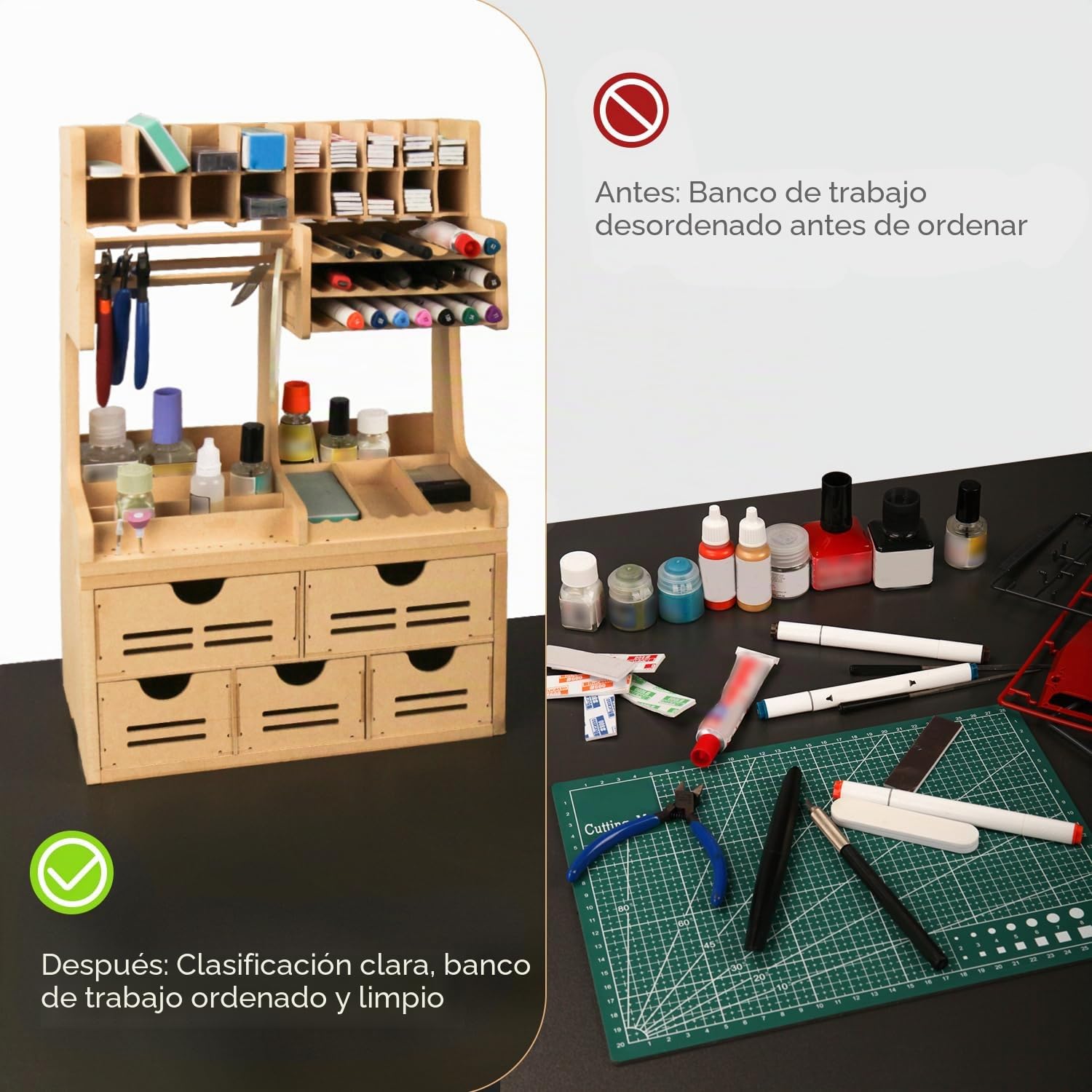 Estantería de plástico para modelismo y pintura, estantería todo en uno para herramientas de modelismo, material MDF, alicates/almacenamiento de pintura, estación de trabajo de montaje GK Plus