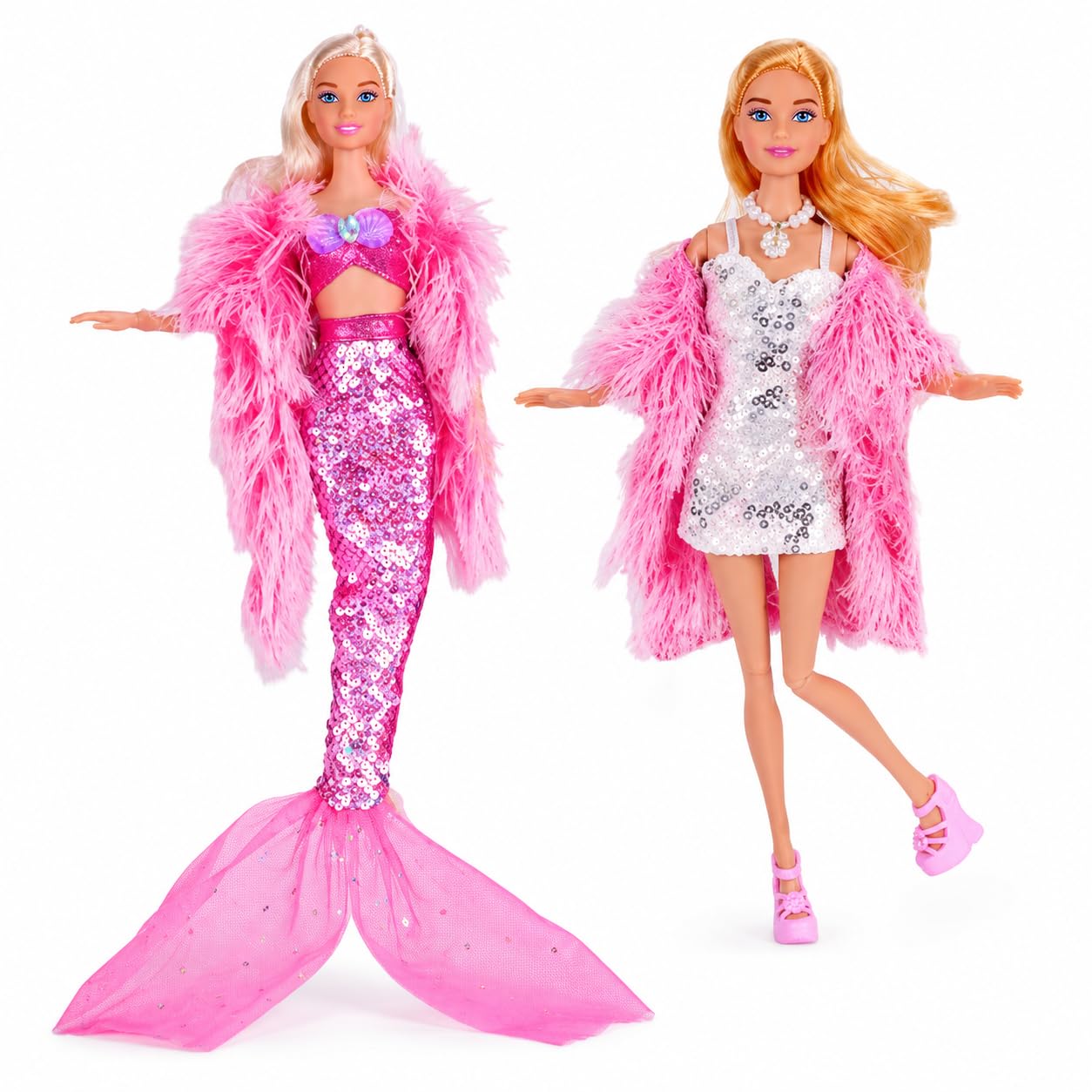 Satmarhz Mermaid Outfit Compatible with Doll Clothes, Sequin Fish Tail Skirt, Shell Top & Feather Shawl, 2 Pcs Doll Accessories for 11 Inch/30cm Fashion Dolls-image-42