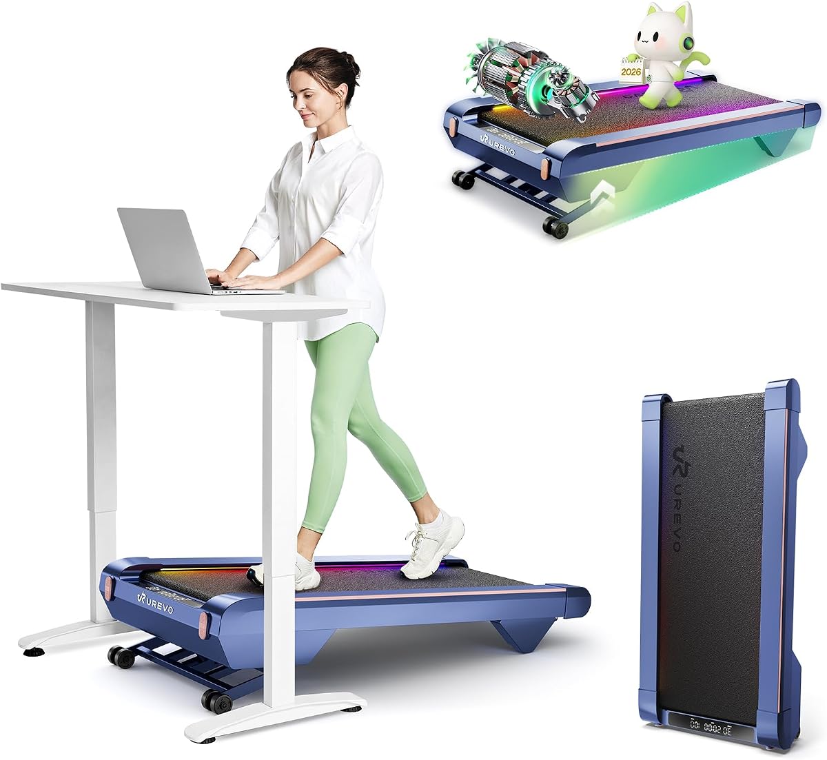 UREVO CyberPad Walking Pad mit 14% automatischer Steigung – Smart Untertisch-Laufband fürs Büro & Zuhause, leiser Brushless-Motor, extra große Lauffläche, KI-App