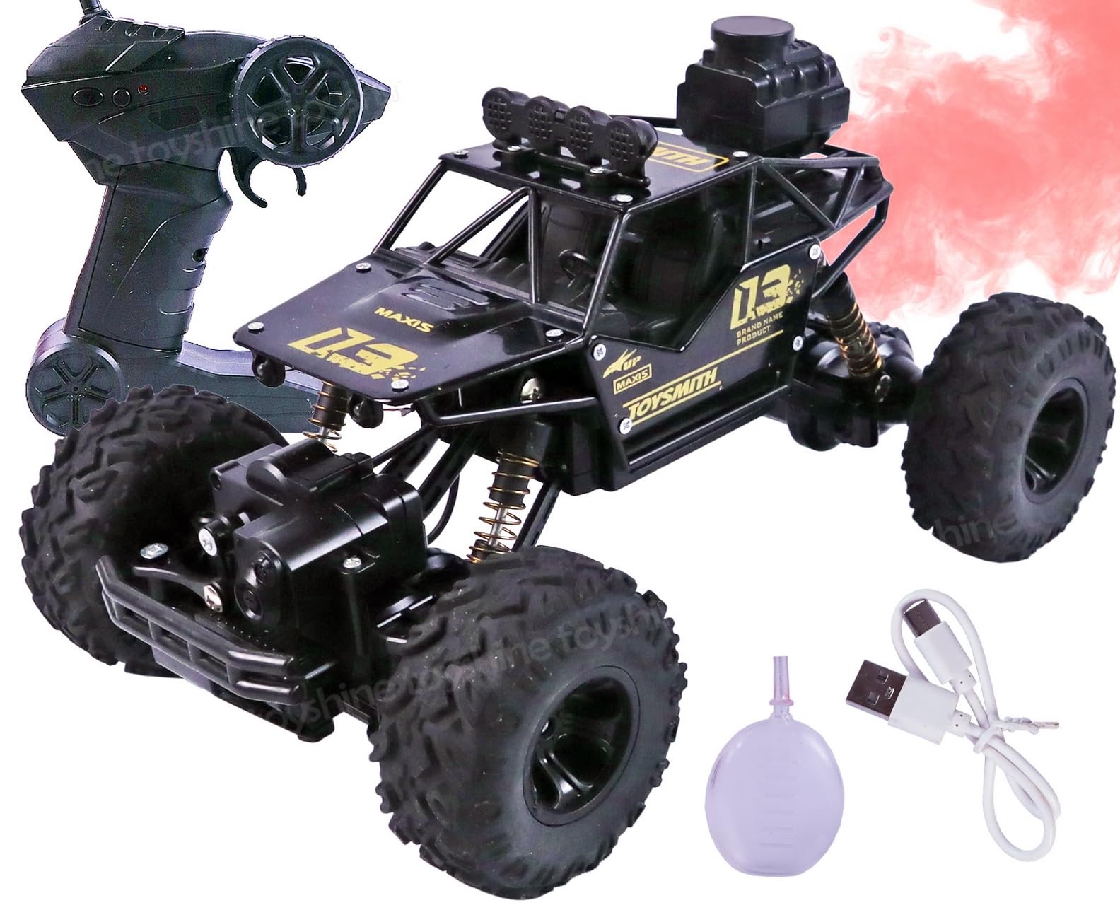 Toyshine 1:12 Scale 27Mhz Smoke Rock Crawler Monster RC Truck with Booster Spray Function All Terrain Stunt Racing Car Rechargeable Indoor Outdoor Toy Car - Black (B0D9W5Y4Q9) Amazon Price History, Amazon Price Tracker