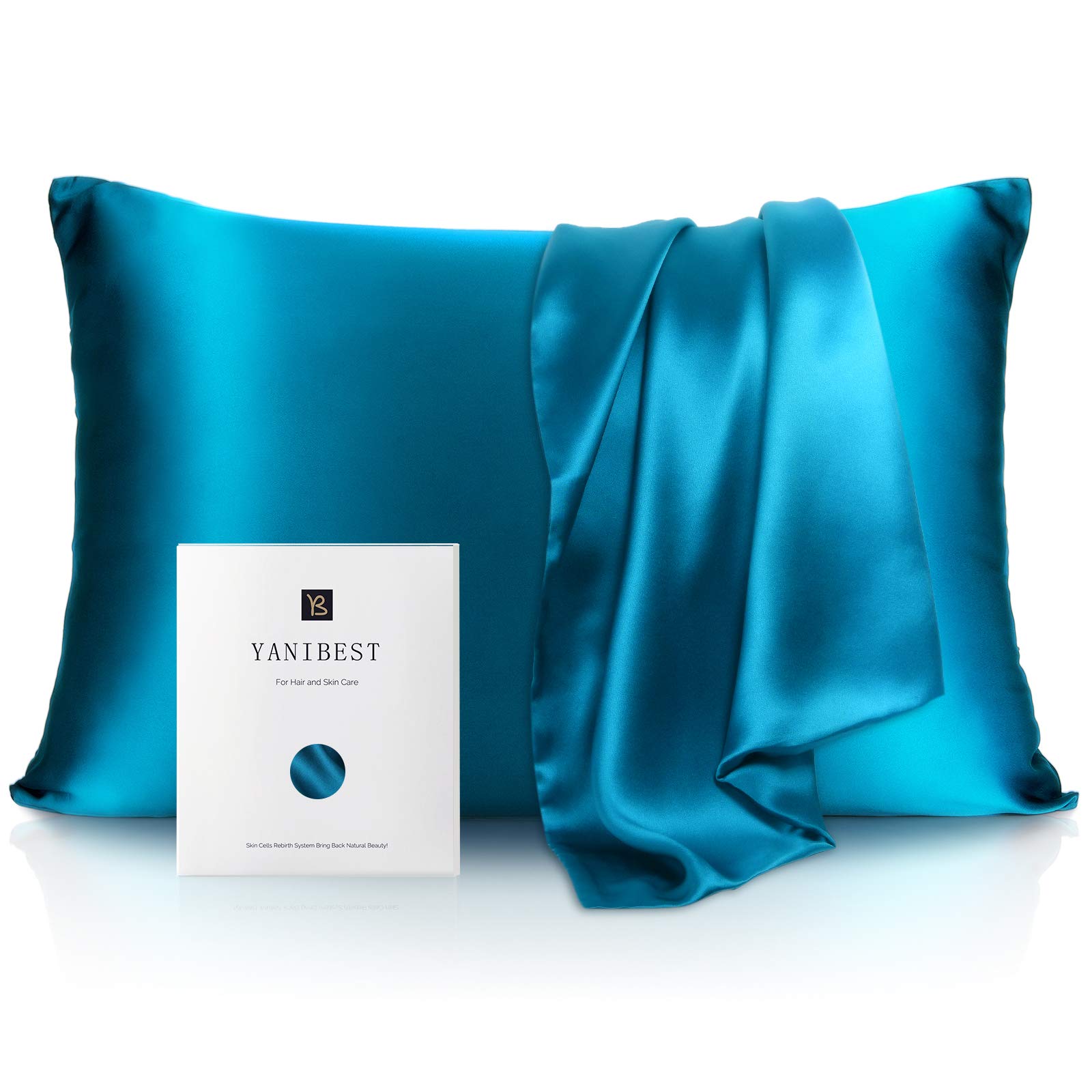 YANIBEST Silk Pillowcase for Hair and Skin - 21 Momme 600 Thread Count 100% Mulberry Silk Bed Pillowcase with Hidden Zipper, 1 Pack King Size Pillow Case Teal