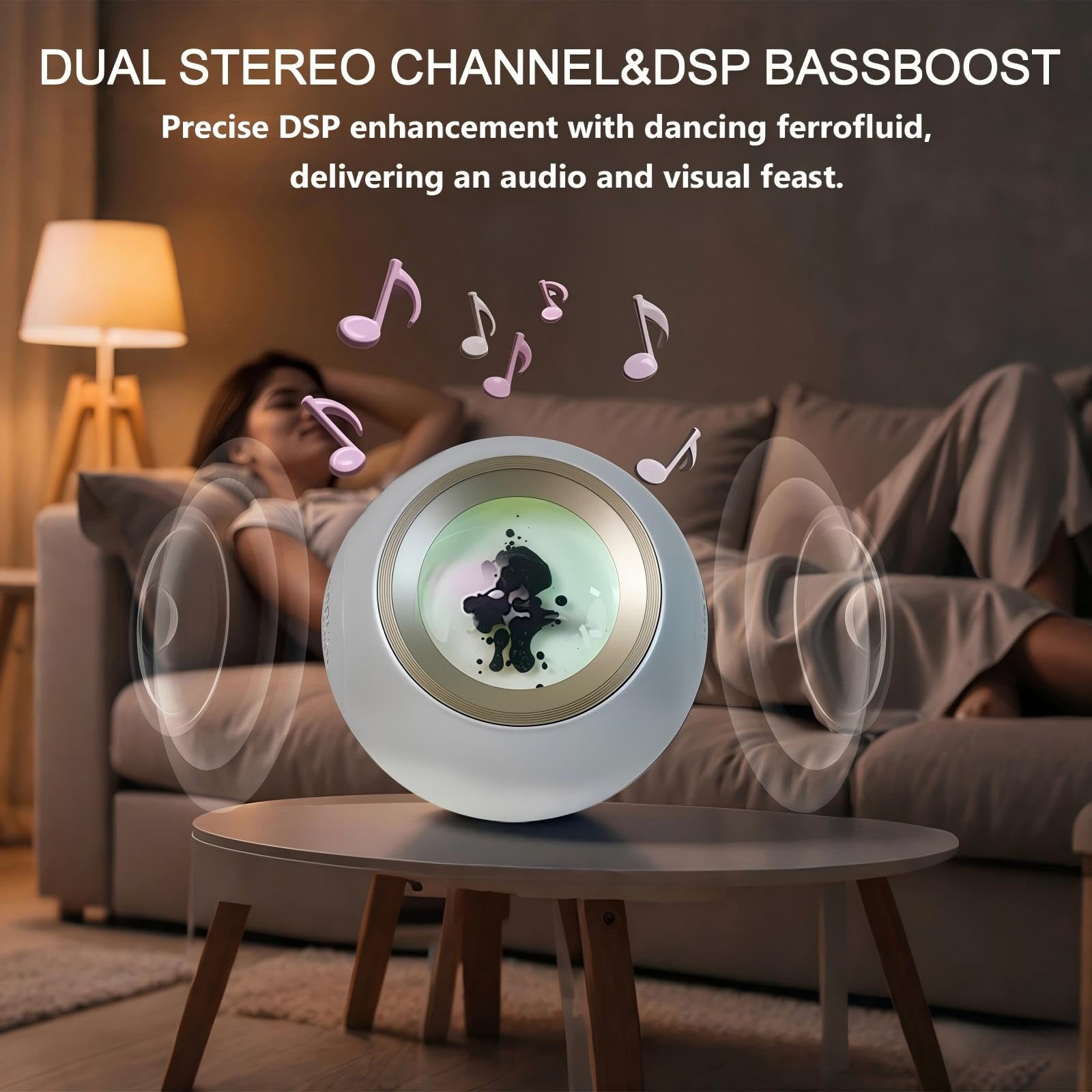 Ferrofluid Altoparlante Bluetooth,visualizzazione audio Ferrofluid Altoparlante Bluetooth con bassi migliorati e alti nitidi,doppio canale stereo,coppia TWS,vibrante luce colorata ambientale (Bianco)