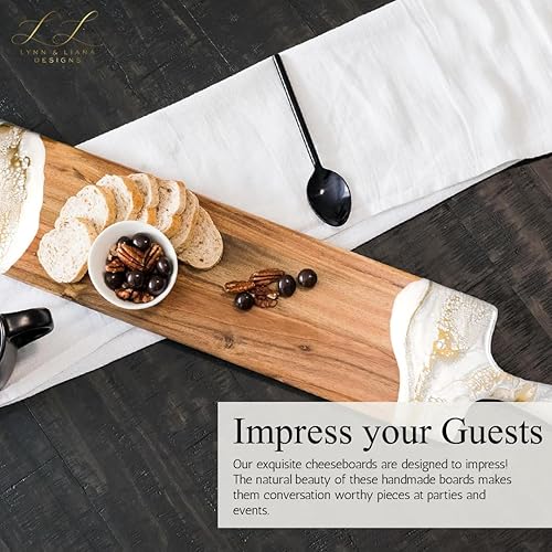 Miniatura 6 de Lynn & Liana Tabla de queso de acacia Baguette  Tabla de cortar de resina de madera  Tabla de embutidos de lujo para servir  Tabla de cortar hecha a