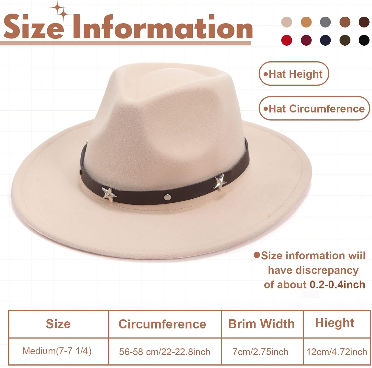 Hercicy 10 Pack Classic Western Hat Men Felt Wide Brim Hats Women Belt Buckle Panama Hat for Adults - Image 2