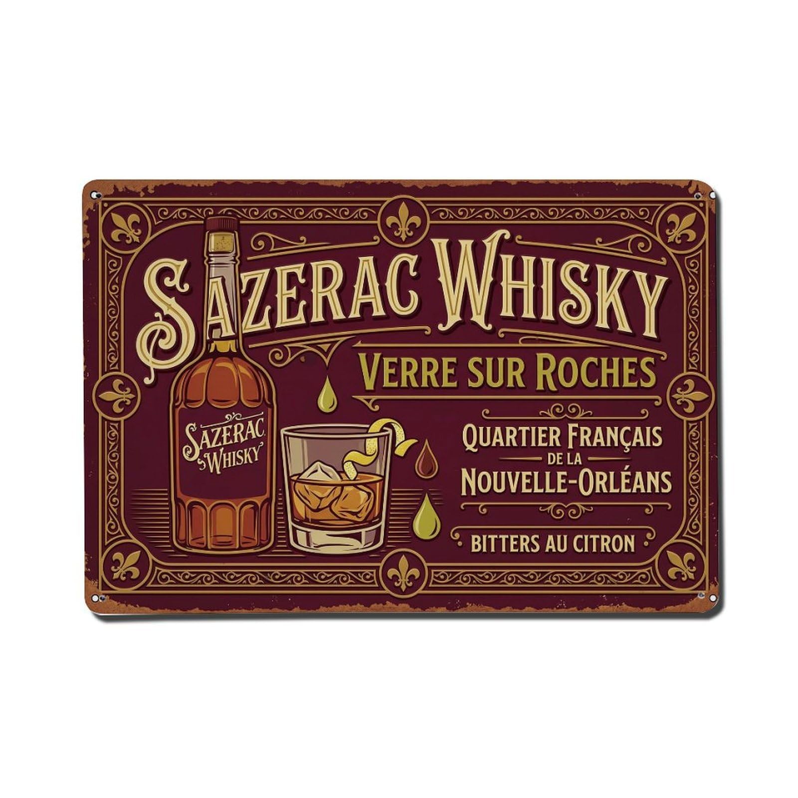 Sazerac Specialty Beverage Metal Tin Sign Plaque Wall Decor for Cafe, Club Bar, Office, Home Garden Metal Poster 8x12Inch