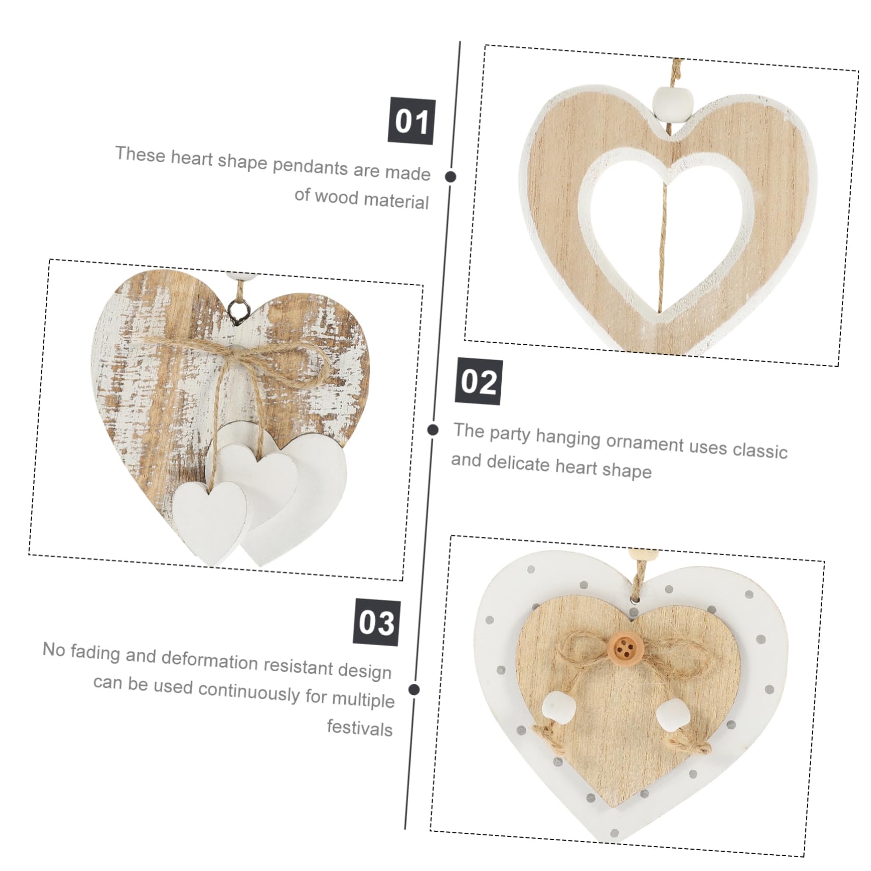 Cabilock 3 Set Di Palline A Forma Di Cuore in Legno Ciondolo A Forma Di Cuore Da Appendere Decorazione Per La Casa Per La Festa Di