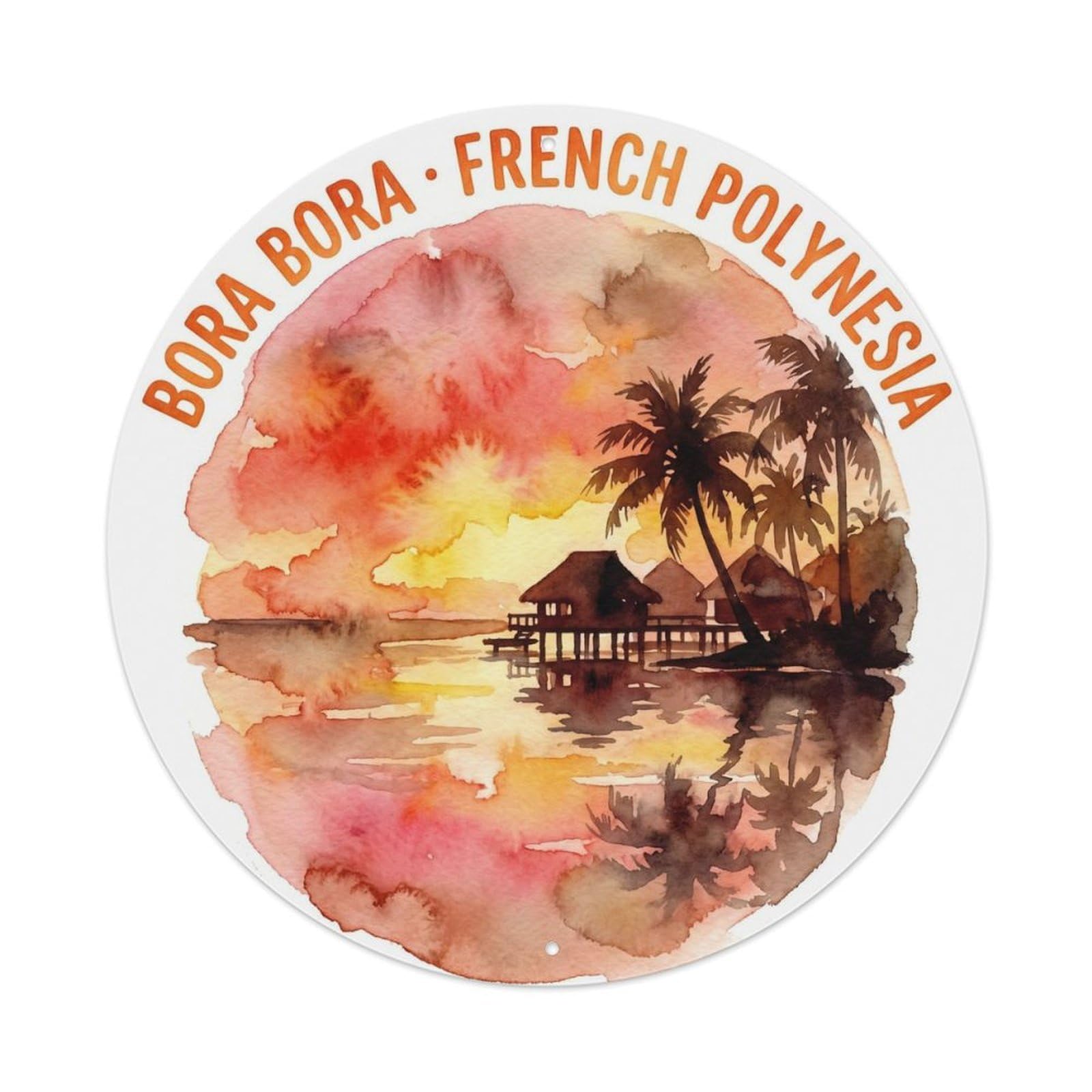 Olyhtr 8X8inch Classic Style Sunset Beach Bungalow Borabora Lagoon Travel Metal Tin Sign