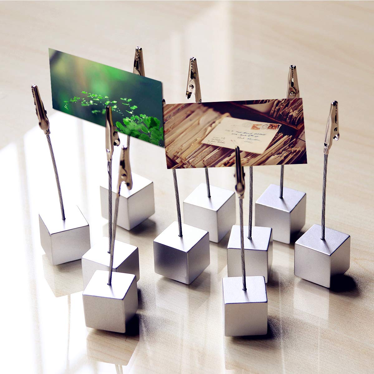 Nuolux Portafoto Con Clip A Coccodrillo - Base Cubo, 10 Pezzi Argentati Per Scrivania