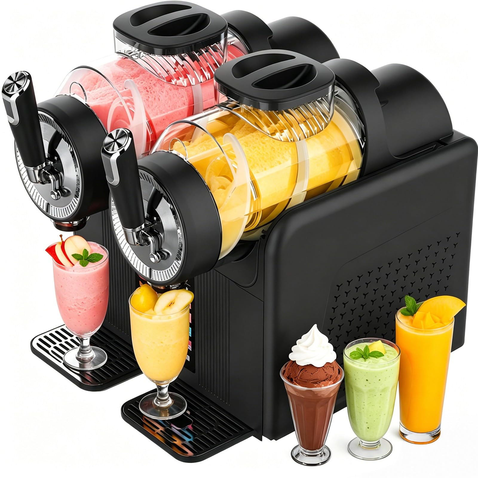 Slushie Machine and Soft Ice Cream Maker, 2-in-1 Dual Tank Slushy Machine with 6 Presets, 4l Cold Drink Machine for Slushies, Milkshakes, Granitas, Soft Serve, Home Parties and Cafes Black