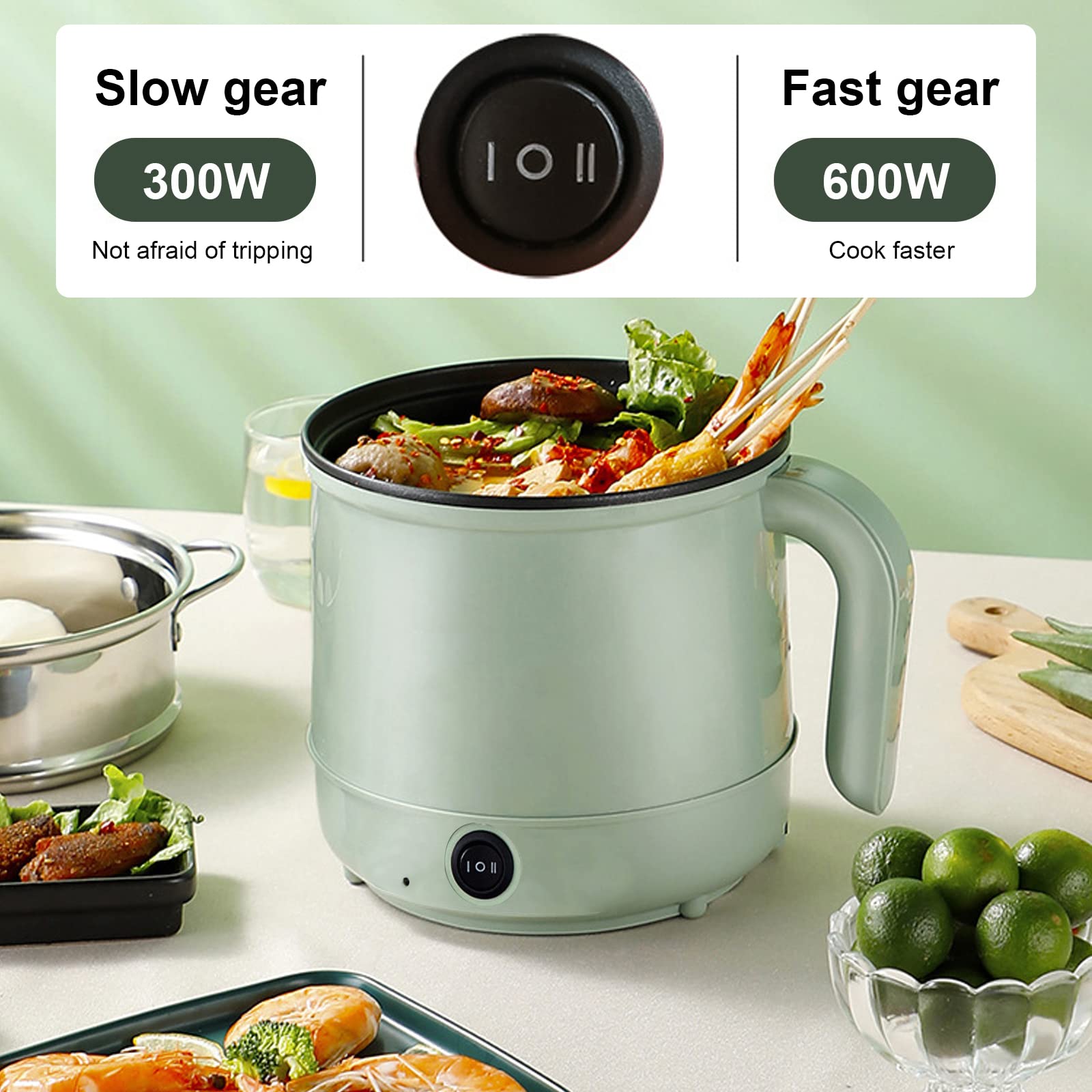 Vocha Elektrische Hot Pot Sauspan, 1,5 L Mini Draagbare Anti Aanbak Steelpan Multi Cooker Met Glazen Deksel Voor Reizen Slaapzaal Spatel En Eierrek Inbegrepen Beige 1403686776