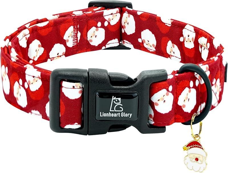 Coleira para Cães com Estampa de Papai Noel em Algodão Ajustável Lionheart glory Vermelha