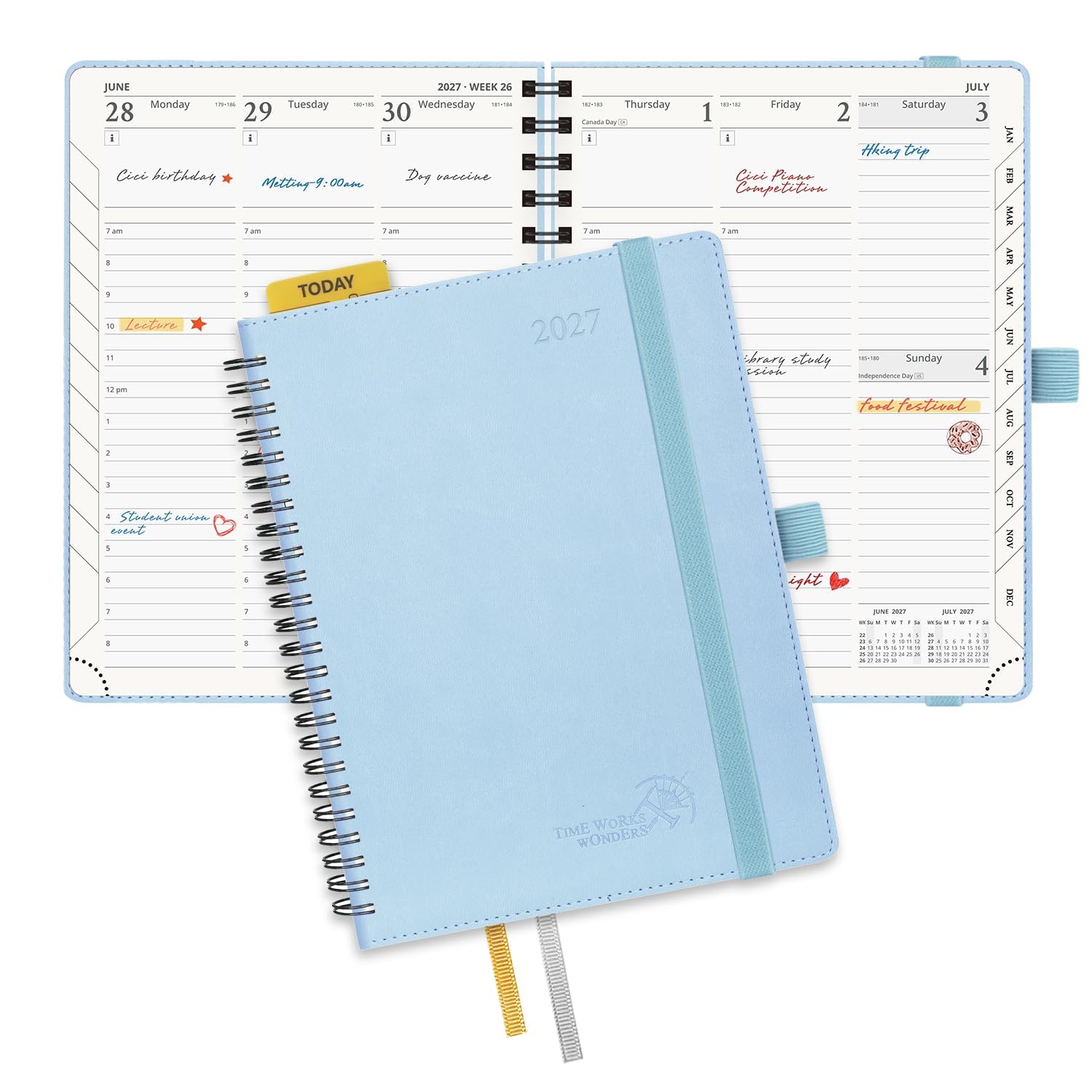 POPRUN Diary 2027 Week to View A5 Soft Cover Spiral Vertical Planner